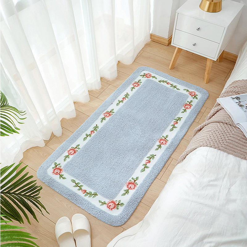 Tapis rose moderne en polyester fleur de tapis lavable pour le salon