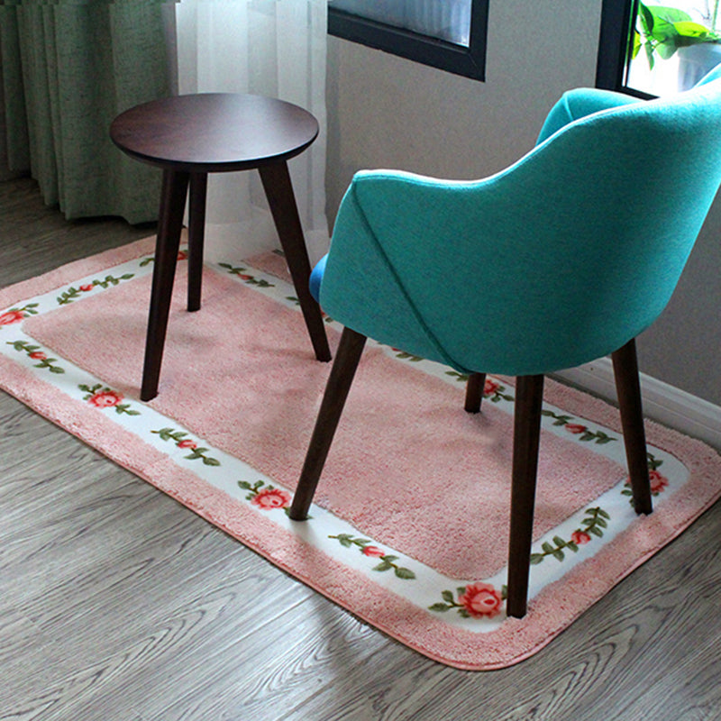 Tapis rose moderne en polyester fleur de tapis lavable pour le salon