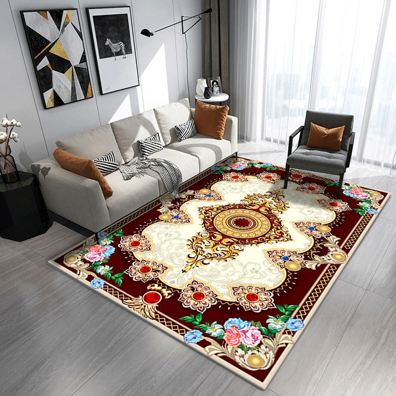 Nostalgia Medallion Pattern Carpet Polyester Area Rug Non-Slip Backing Indoor Rug for Living Room