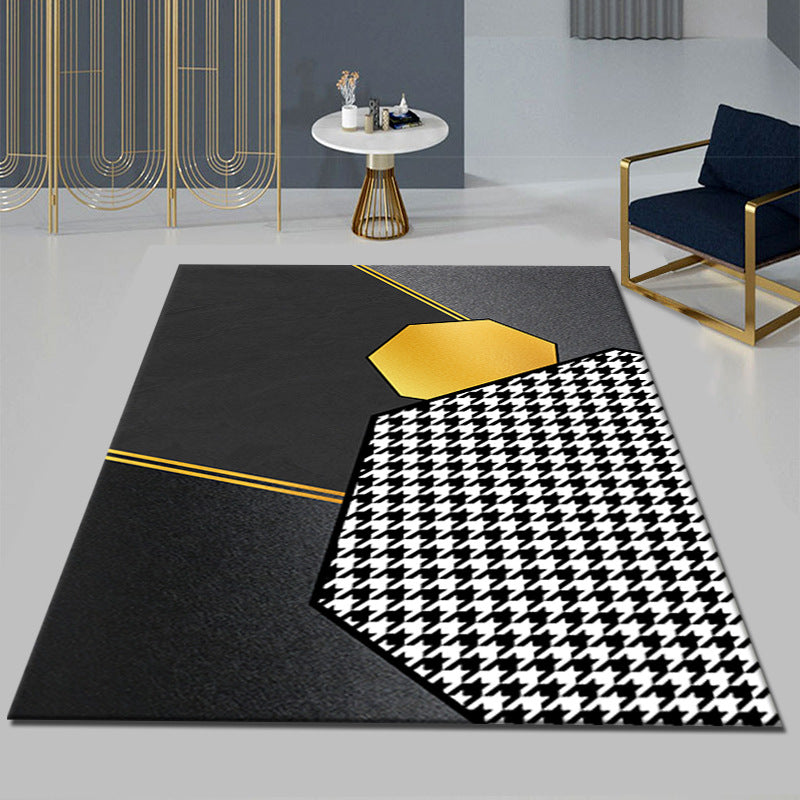 Black Modern Area Carpet Color Block Polyester Area Rug Stain Resistant Rug for Living Room