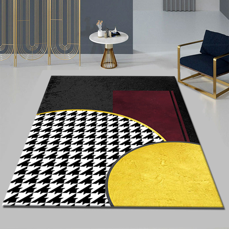 Black Modern Area Carpet Color Block Polyester Area Rug Stain Resistant Rug for Living Room