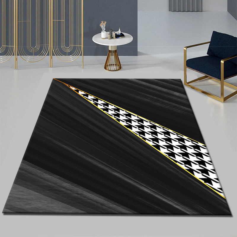 Black Modern Area Carpet Color Block Polyester Area Rug Stain Resistant Rug for Living Room