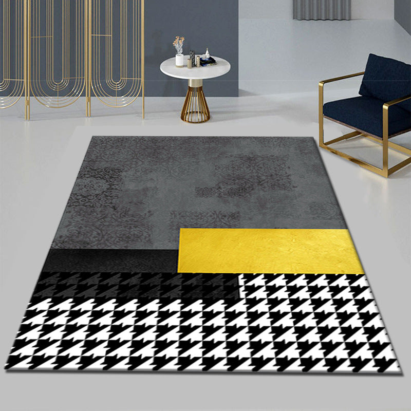 Black Modern Area Carpet Color Block Polyester Area Rug Stain Resistant Rug for Living Room