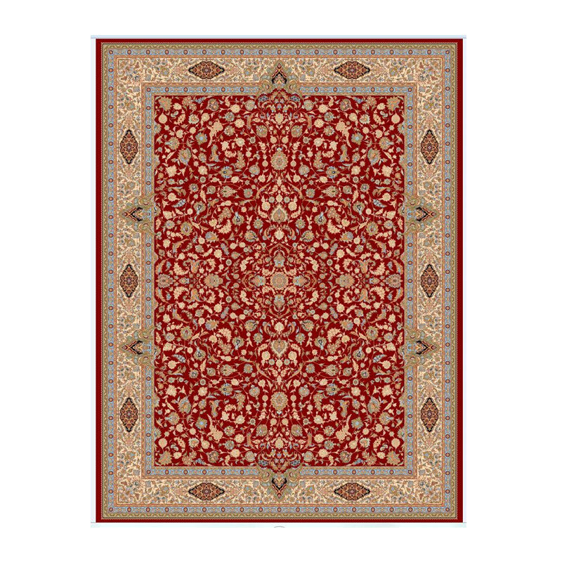 Red Retro Rug Blending Graphic Rug Stain Resistant Rug for Living Room