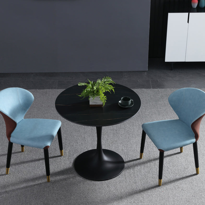 Contemporary Style Sintered Stone Dining Table Metallic Tulip Base Round Table for Home