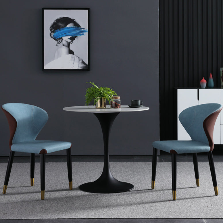 Contemporary Style Sintered Stone Dining Table Metallic Tulip Base Round Table for Home