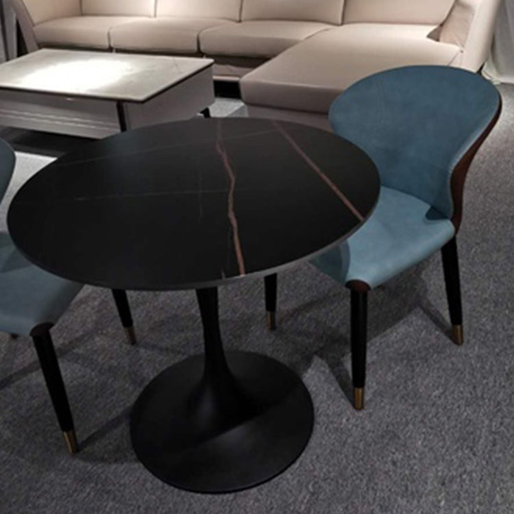 Contemporary Style Sintered Stone Dining Table Metallic Tulip Base Round Table for Home