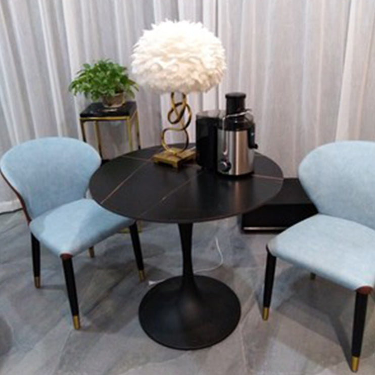 Contemporary Style Sintered Stone Dining Table Metallic Tulip Base Round Table for Home