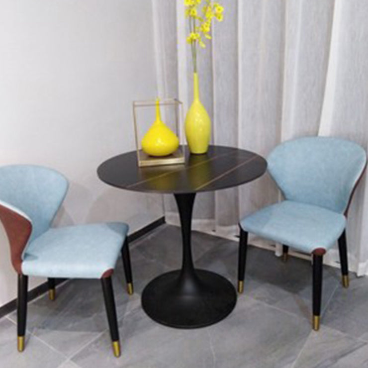 Contemporary Style Sintered Stone Dining Table Metallic Tulip Base Round Table for Home