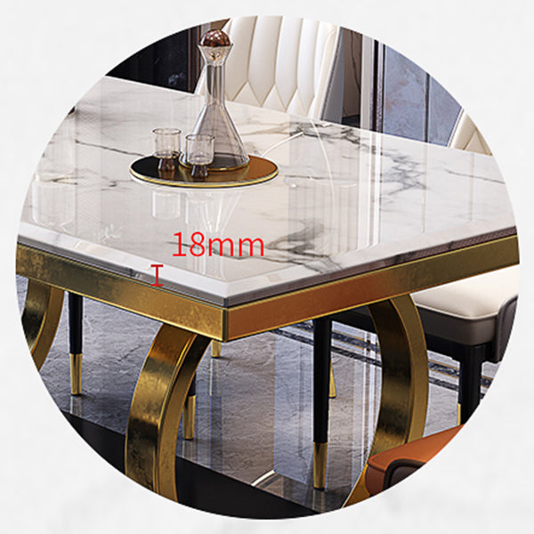 Mesa de comedor de mármol de lujo para mesa rectangular de restaurantes con pedestal de metal dorado