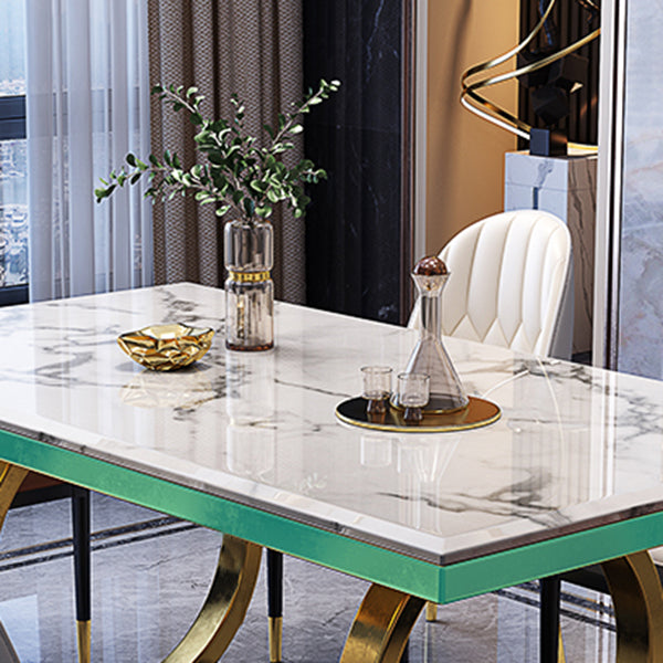 Mesa de comedor de mármol de lujo para mesa rectangular de restaurantes con pedestal de metal dorado