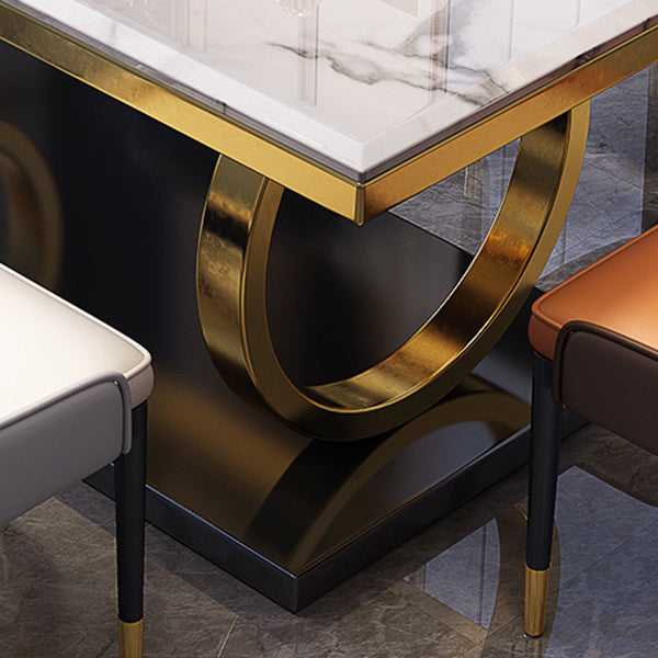 Mesa de comedor de mármol de lujo para mesa rectangular de restaurantes con pedestal de metal dorado