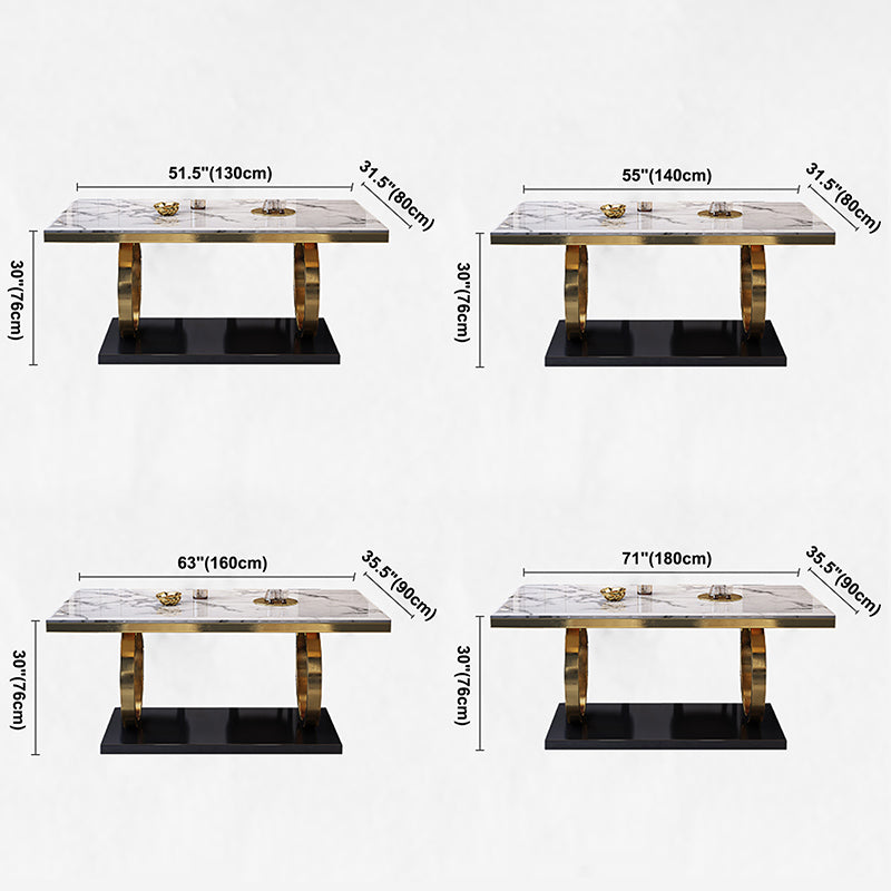 Mesa de comedor de mármol de lujo para mesa rectangular de restaurantes con pedestal de metal dorado