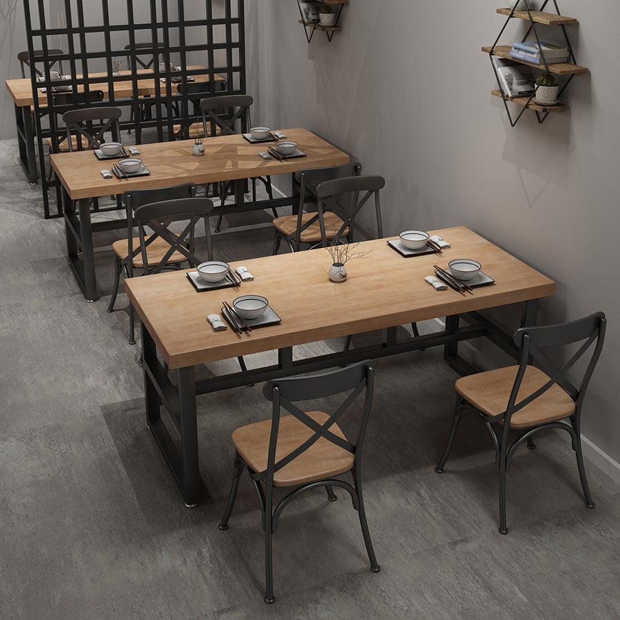Mesa de comedor rectangular industrial mesa de madera maciza con base de caballete negro para uso doméstico