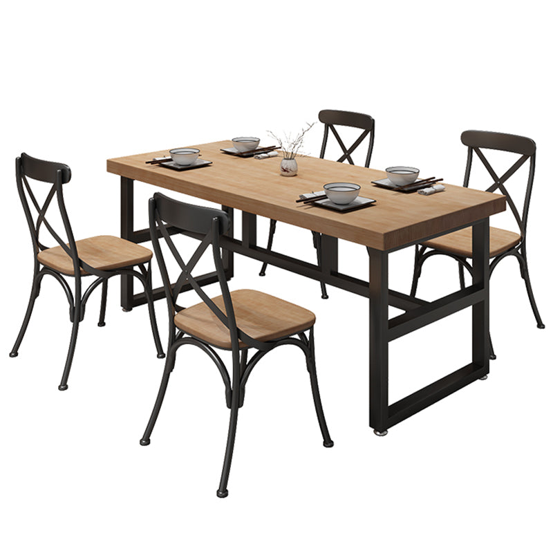 Mesa de comedor rectangular industrial mesa de madera maciza con base de caballete negro para uso doméstico