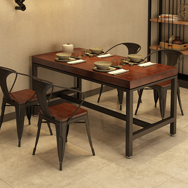 Mesa de comedor rectangular industrial, mesa de madera maciza de pino con base de caballete negra para uso doméstico