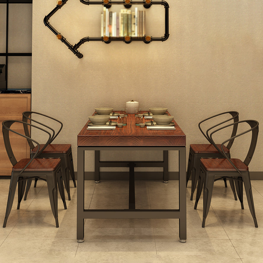 Mesa de comedor rectangular industrial, mesa de madera maciza de pino con base de caballete negra para uso doméstico