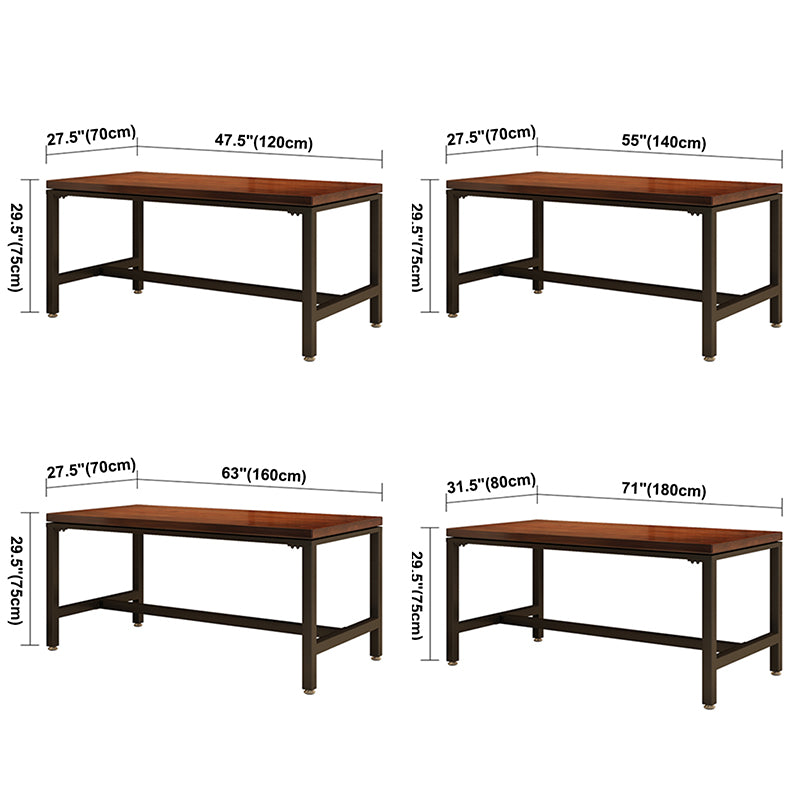 Mesa de comedor rectangular industrial, mesa de madera maciza de pino con base de caballete negra para uso doméstico