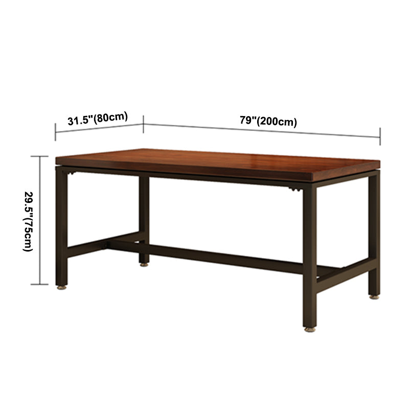 Mesa de comedor rectangular industrial, mesa de madera maciza de pino con base de caballete negra para uso doméstico