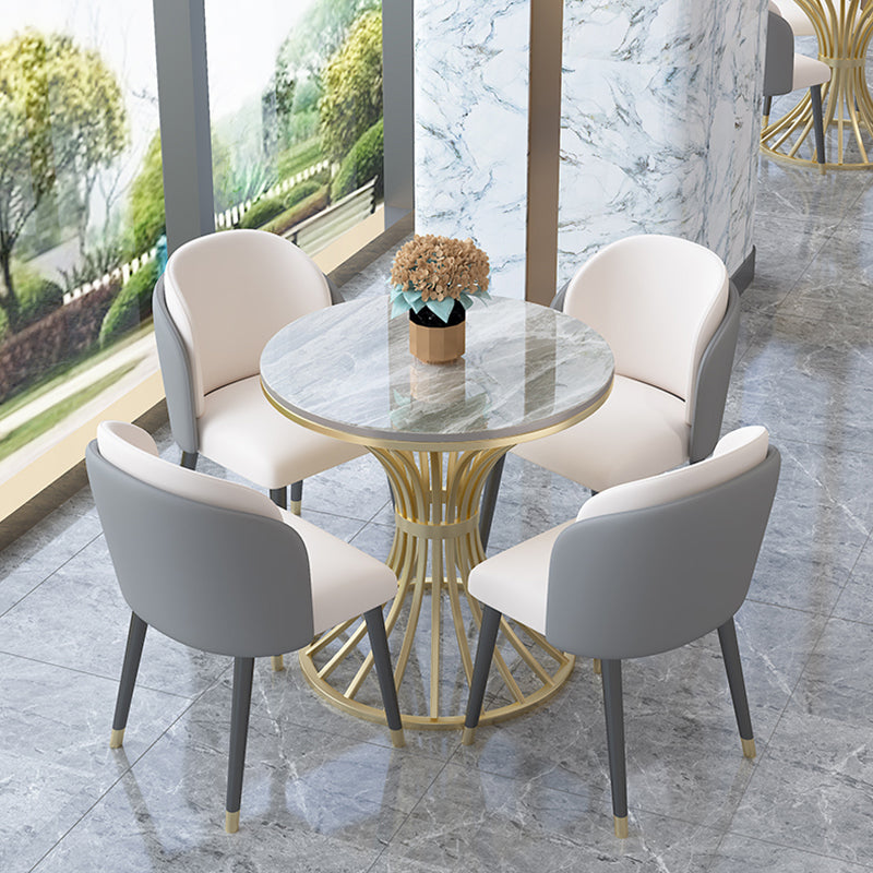 Simple Style Home Sintered Stone Dining Table Round Shape Table with Metallic Pedestal Base