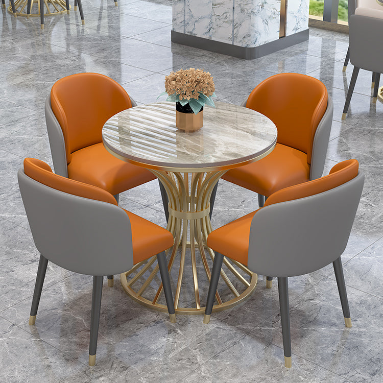 Simple Style Home Sintered Stone Dining Table Round Shape Table with Metallic Pedestal Base