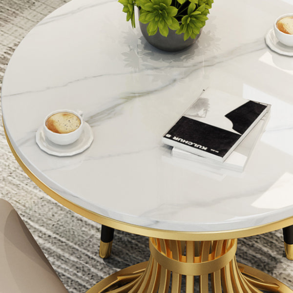 Simple Style Home Sintered Stone Dining Table Round Shape Table with Metallic Pedestal Base