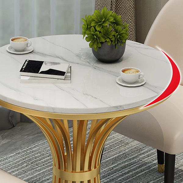 Simple Style Home Sintered Stone Dining Table Round Shape Table with Metallic Pedestal Base