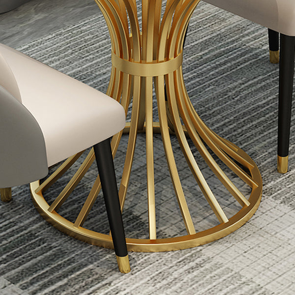 Simple Style Home Sintered Stone Dining Table Round Shape Table with Metallic Pedestal Base