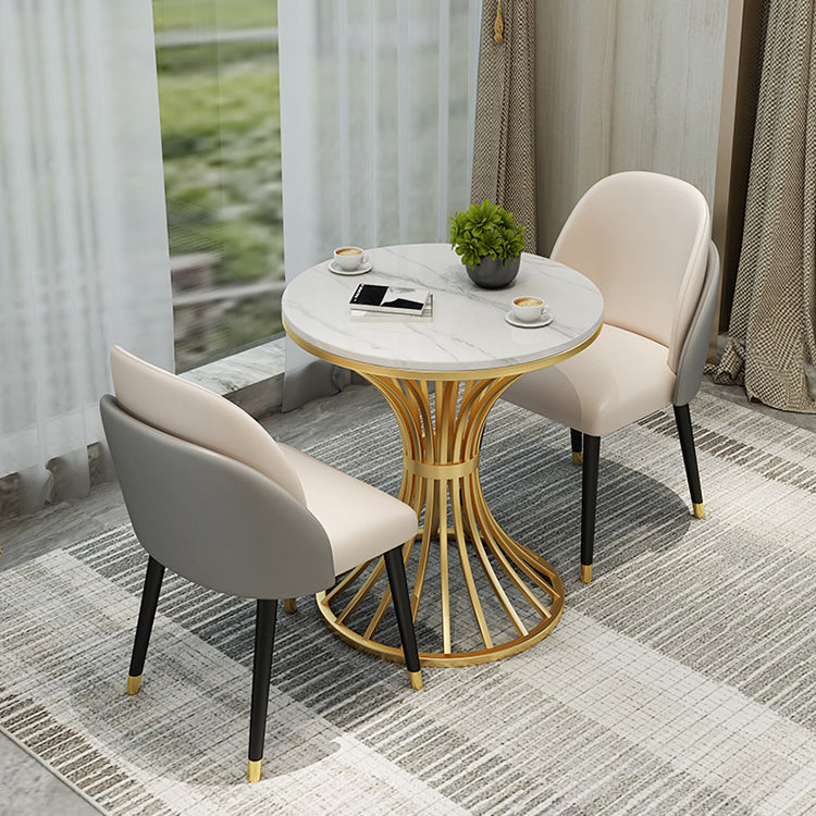 Simple Style Home Sintered Stone Dining Table Round Shape Table with Metallic Pedestal Base