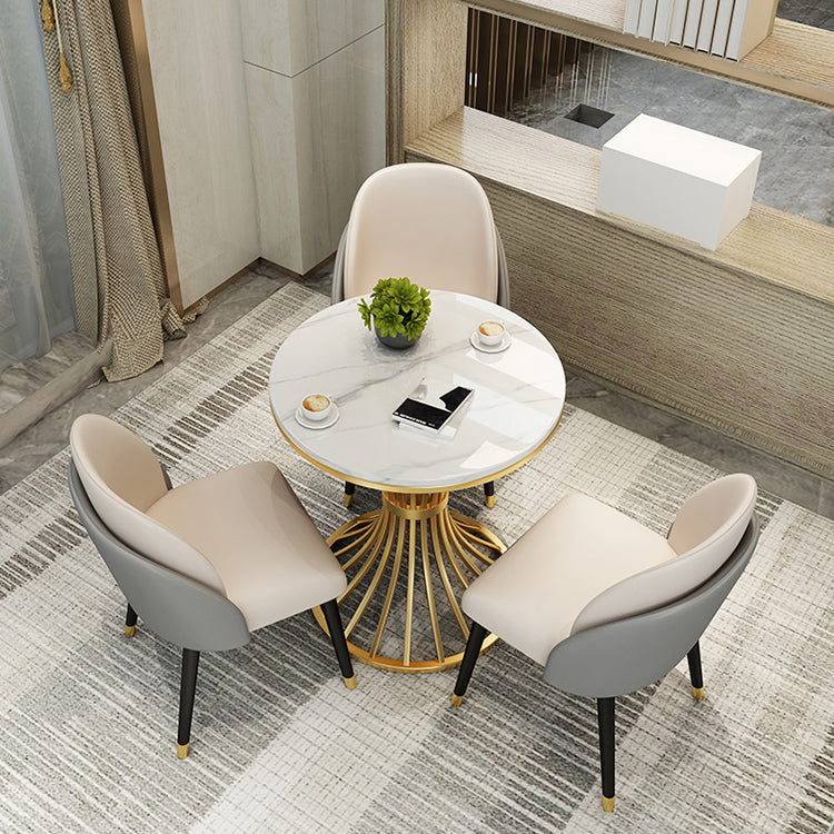 Simple Style Home Sintered Stone Dining Table Round Shape Table with Metallic Pedestal Base