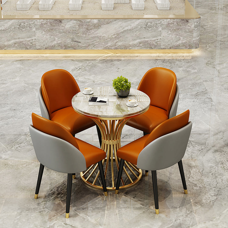 Simple Style Home Sintered Stone Dining Table Round Shape Table with Metallic Pedestal Base