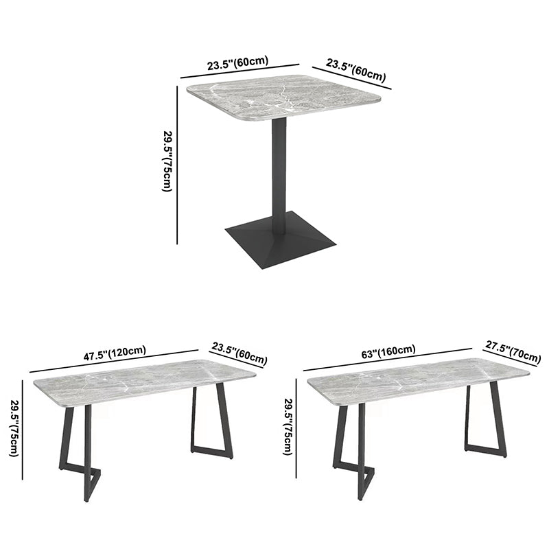 Industriële eettafel van gesinterde steen, keukentafel, grijze tafel met zwart frame voor eetkamer