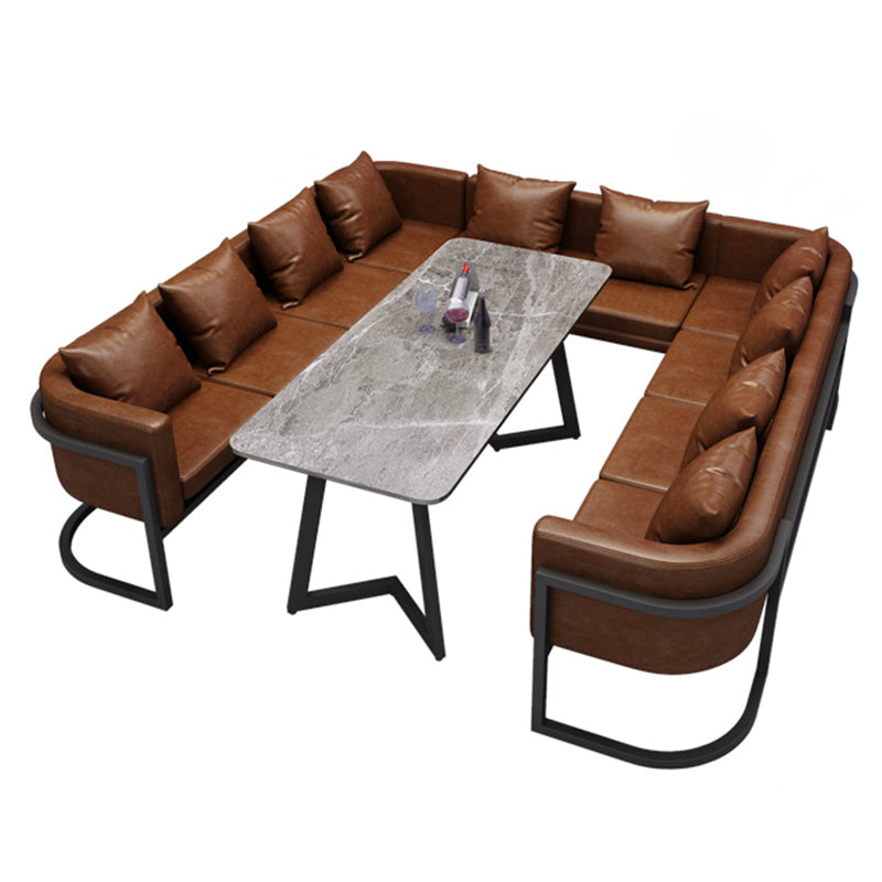 Industriële eettafel van gesinterde steen, keukentafel, grijze tafel met zwart frame voor eetkamer