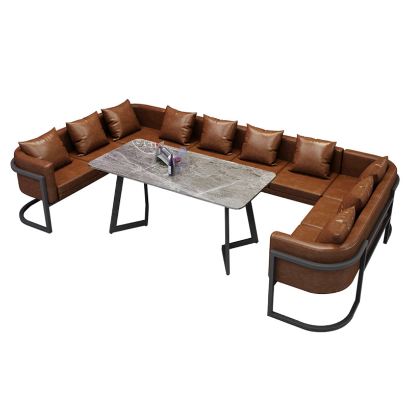 Industriële eettafel van gesinterde steen, keukentafel, grijze tafel met zwart frame voor eetkamer