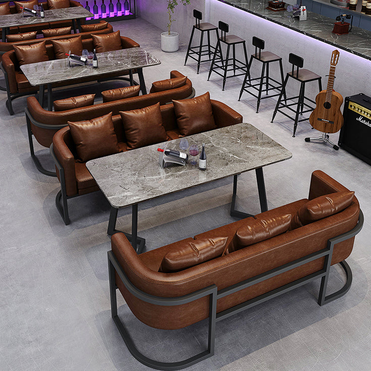 Industriële eettafel van gesinterde steen, keukentafel, grijze tafel met zwart frame voor eetkamer