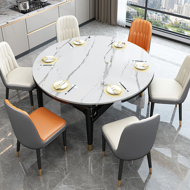 Mesa redonda de piedra sinterizada extensible Mesa de comedor moderna con 4 patas de madera