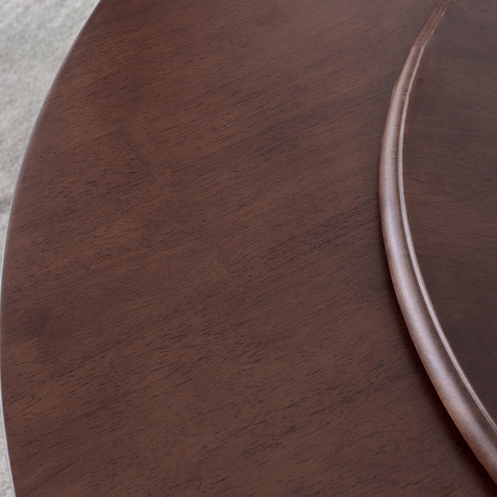 Rotatable Wooden Round Table in Brown Rubber Wood Dining Table with Pedestal