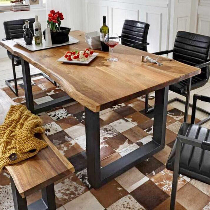 Metal Industrial Rectangle Indoor Table Solid Wood Top Table with Sled Base