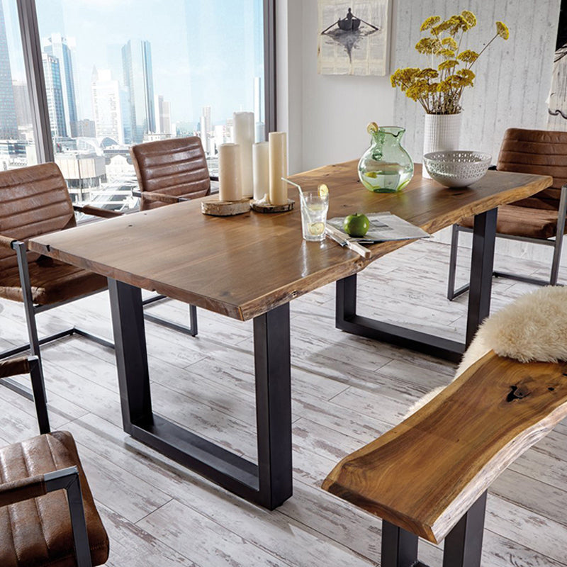 Metal Industrial Rectangle Indoor Table Solid Wood Top Table with Sled Base