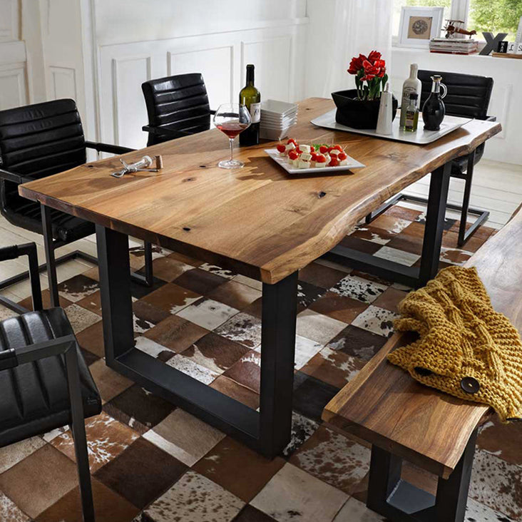 Metal Industrial Rectangle Indoor Table Solid Wood Top Table with Sled Base