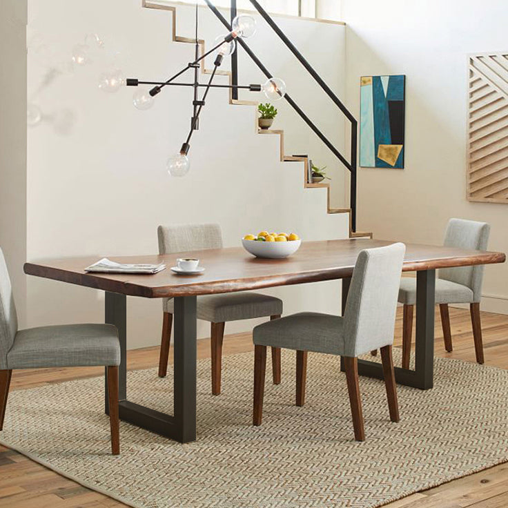 Metal Industrial Rectangle Indoor Table Solid Wood Top Table with Sled Base