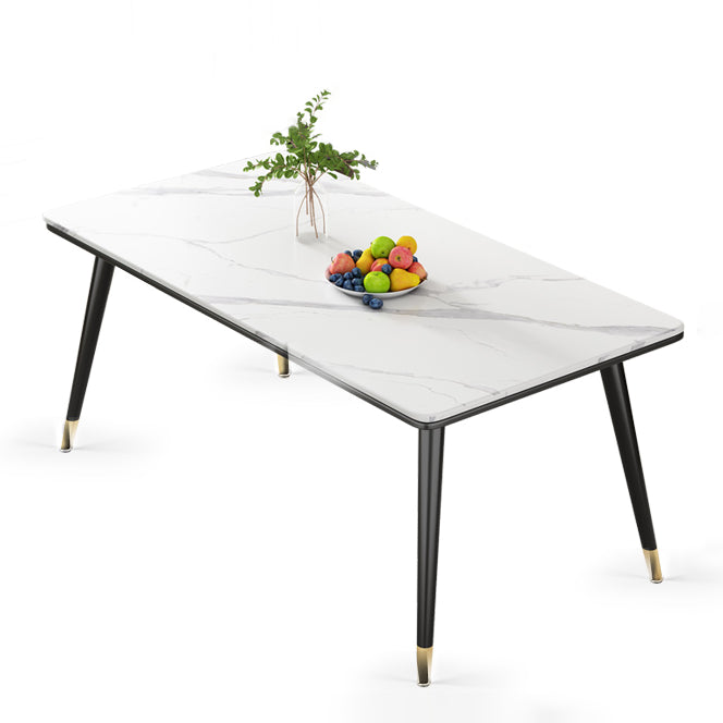Mesa de comedor de piedra sinterizada simple Mesa de comedor de forma rectangular con 4 patas base