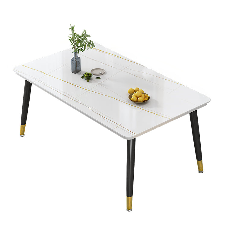 Mesa de comedor de piedra sinterizada simple Mesa de comedor de forma rectangular con 4 patas base