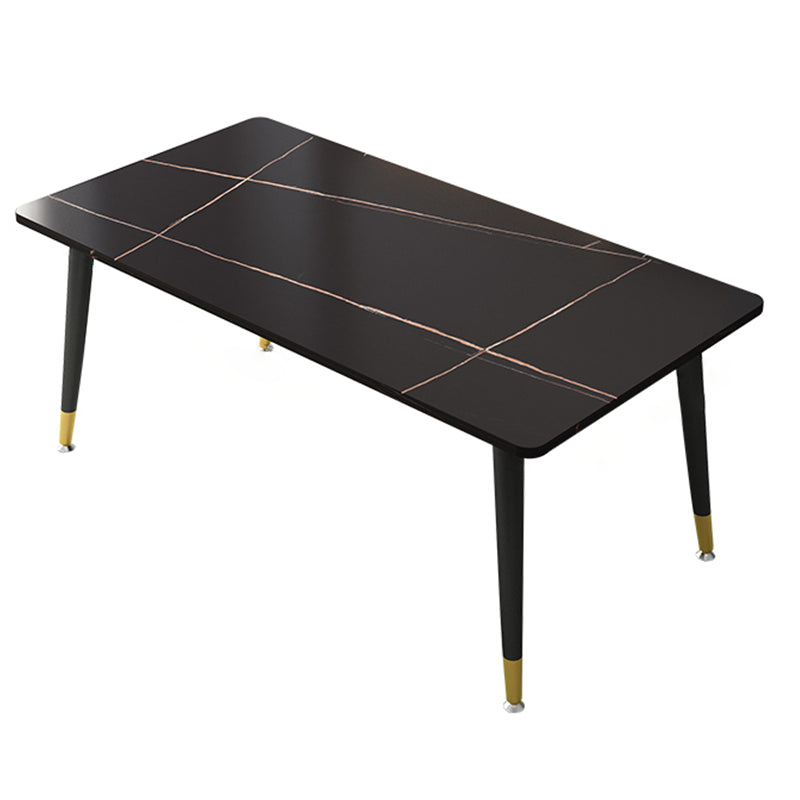 Mesa de comedor de piedra sinterizada simple Mesa de comedor de forma rectangular con 4 patas base