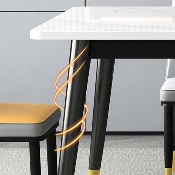 Mesa de comedor de piedra sinterizada simple Mesa de comedor de forma rectangular con 4 patas base