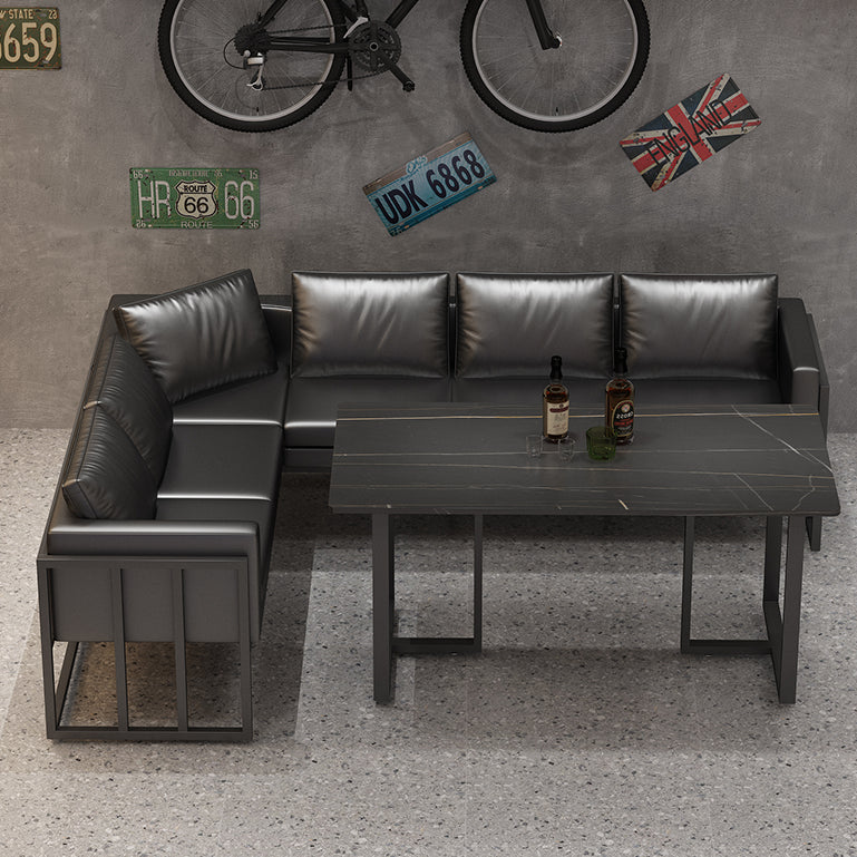 Industrial Sintered Stone Top Dinner Room Kitchen Table Black Metal Base Table for Dinning Room