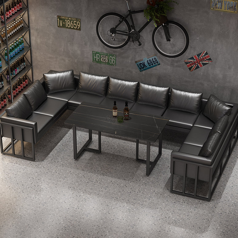 Industrial Sintered Stone Top Dinner Room Kitchen Table Black Metal Base Table for Dinning Room