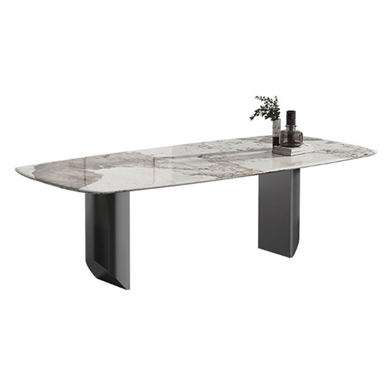Sintered Stone Dining Table Modern Table in White with Grey Double Pedestal