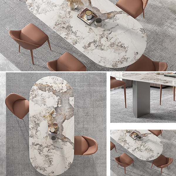 Sintered Stone Dining Table Modern Table in White with Grey Double Pedestal