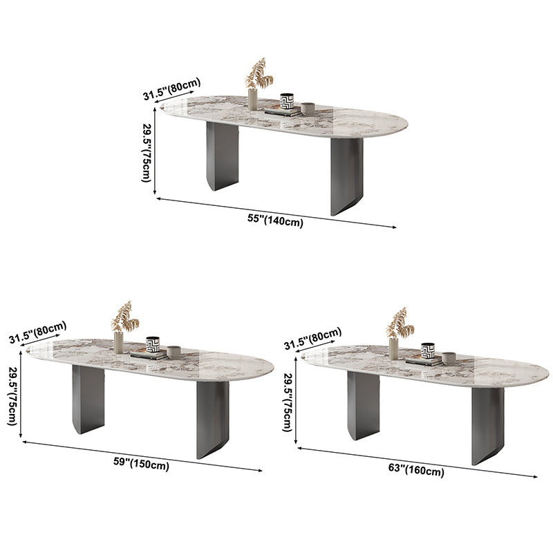Sintered Stone Dining Table Modern Table in White with Grey Double Pedestal